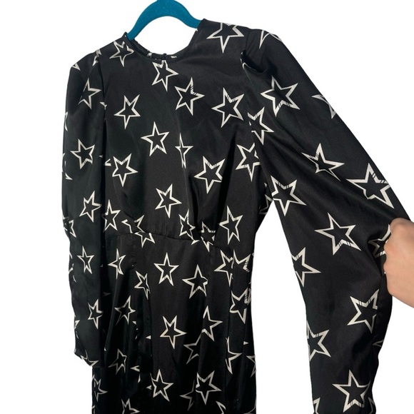 River Island Star Print Black 80's Retro Mini Dress Key hole back long sleeve - Picture 4 of 16